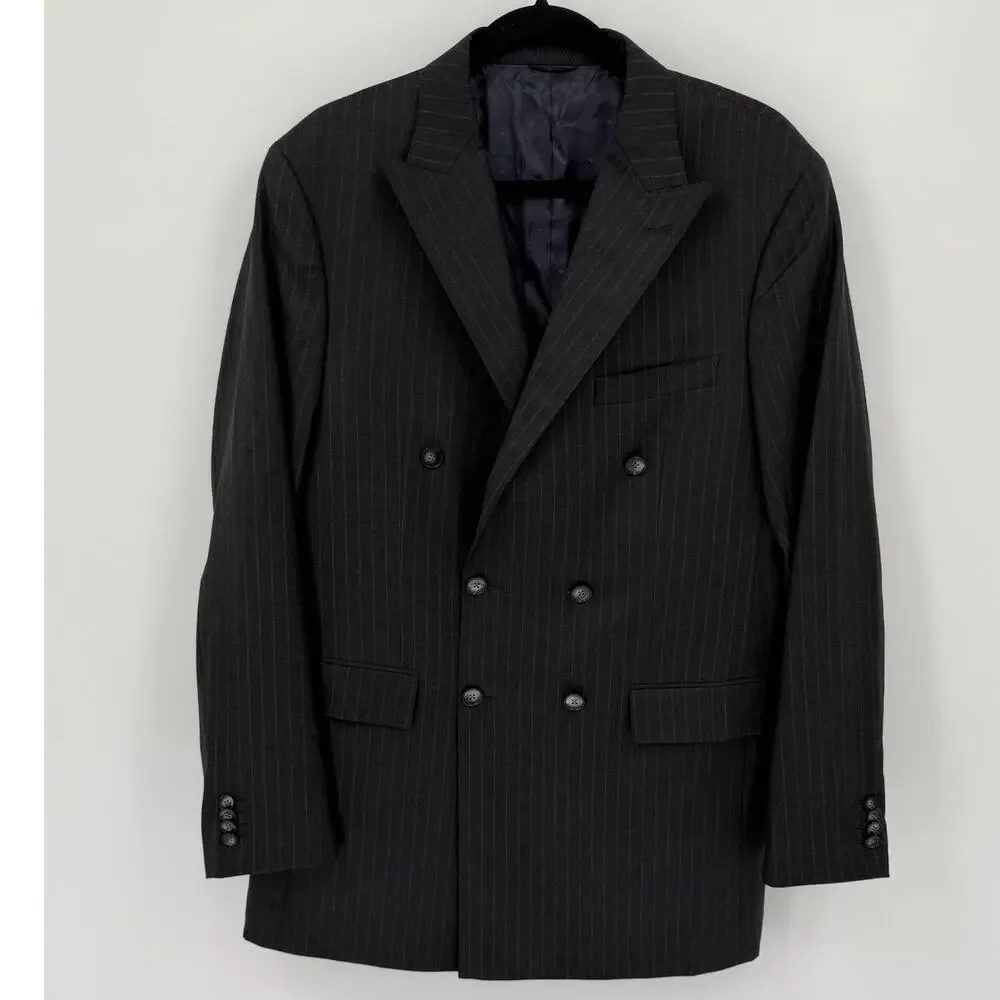 Nabil Srouji Scabal Super 140's Double Breasted Pinstripe Sport Coat Blazer 42R